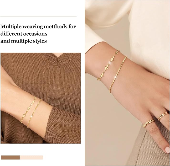 Gold Bracelets Set for Women Stack, Dainty Thick Bracelets Stack for Women Trendy, Simple Thin Gold Plated Cuff Stackable Bracelets With Beaded Cuban Paperclip Snake Rope Bangle Hand Chain Jewelry Gifts for Women Non Tainish