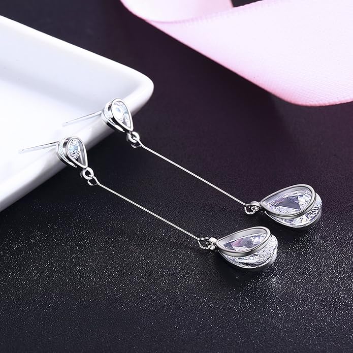 SBLING Cubic Zirconia Teardrop Earrings, Diamond Earrings, Wedding Earrings for Brides Bridesmaids, Bridal Dangle Earrings, Teardrop Crystal Drop earrings for Women Jewelry Gifts