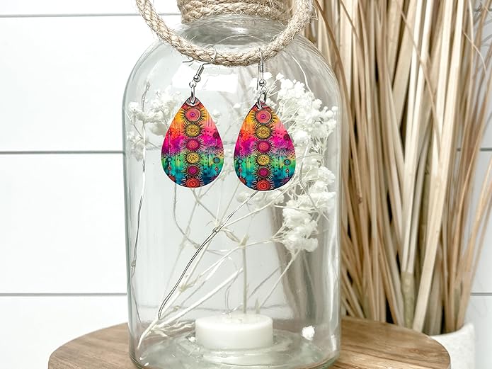 Teardrop Wood Earrings Light Weight Printed Image Dangle Jewelry, Fun and Funky Earrings