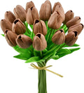 Mandy's 20pcs Artificial Brown Tulips | 13.5 Inch Lifelike PU Tulips Faux by Mandys