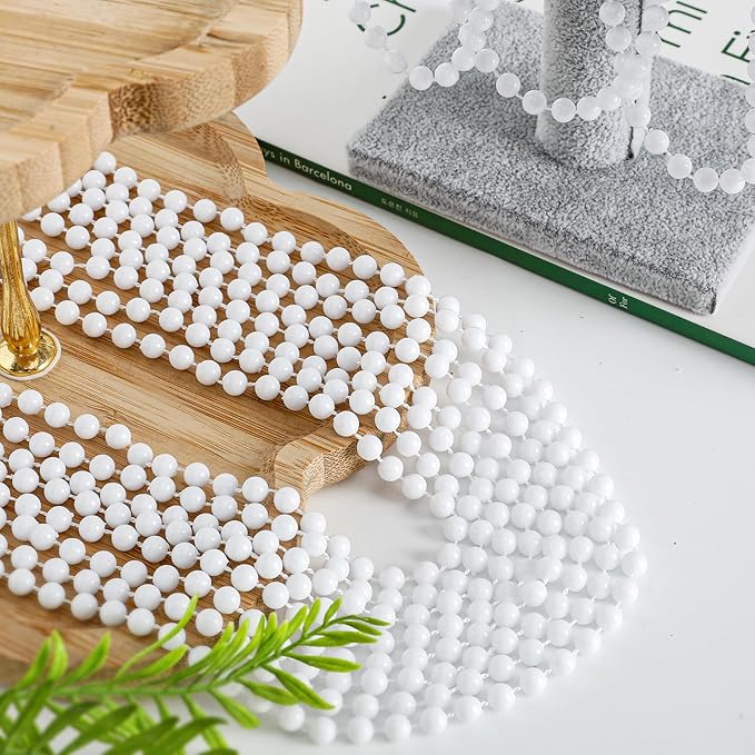 240PCS White Beads Necklace, Mardi Gras Beads Stuff Accessories, 33" 6mm Round Holiday Necklace Decorations Bulk, White Bead for Wedding Birthday School Celebrations Parade Throws