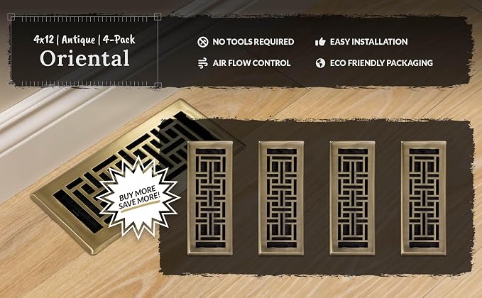Decor Grates AJH412-A Oriental Floor Register, 4x12 Inches, Antique Brass Finish - Image 7