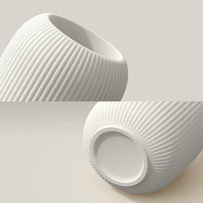 White Small Ceramic Vases Set of 3, Matte Vertical Ribbed, Minimalist - Image 6