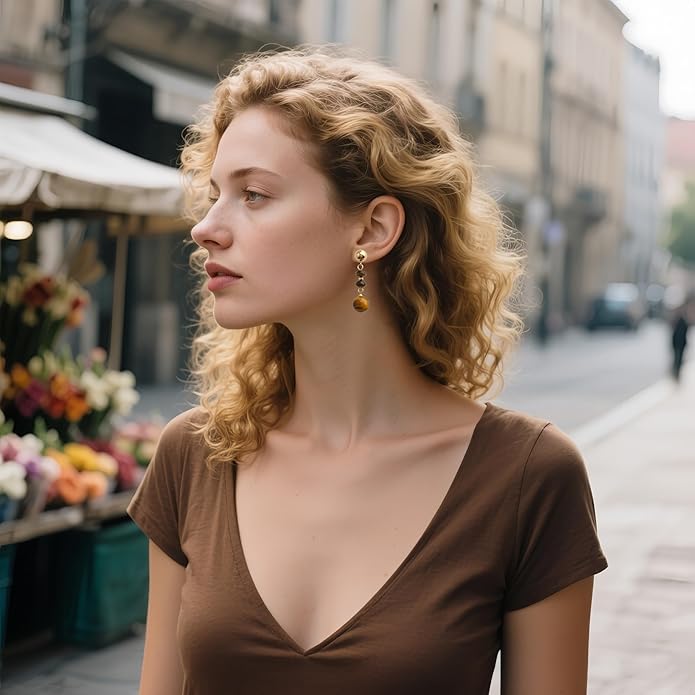 Hupplle Handmade Vintage Boho Dangle Earrings with Natural Stone Crystal Pearl Lightweight Hypoallergenic Elegant Jewelry Gifts for Women