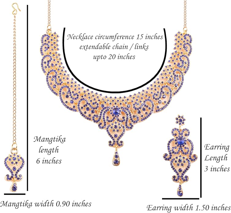 Touchstone Indian jewelry set for women bollywood gold jewellery wedding outfits necklace sets earrings bridal maang tikka fancy costume girls big desi accessories rhinestone in gold or silver tone