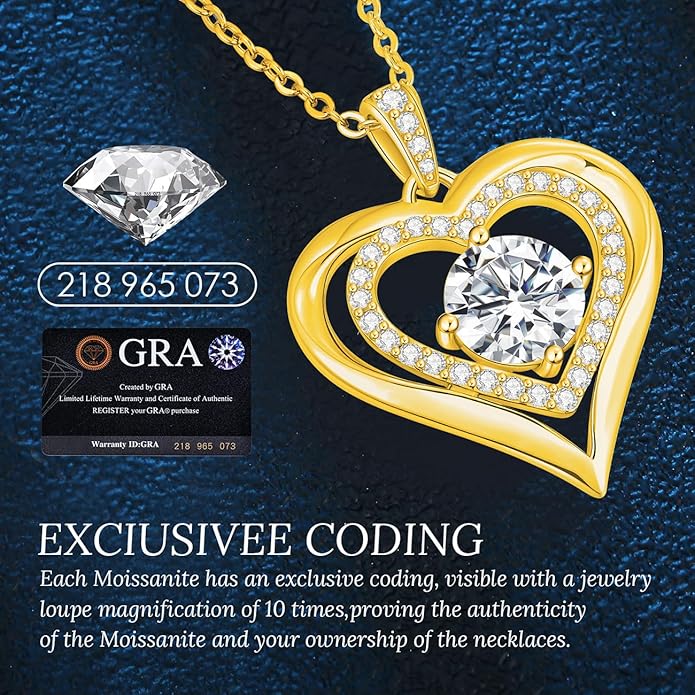 Valentine's Day Gift Moissanite Heart Pendant Necklaces for Women, 925 Sterling Silver Necklace Engraved with 'I LOVE YOU', Ideal Anniversary Birthday Jewelry Gifts for Mom Wife Girlfriend Daughter Her