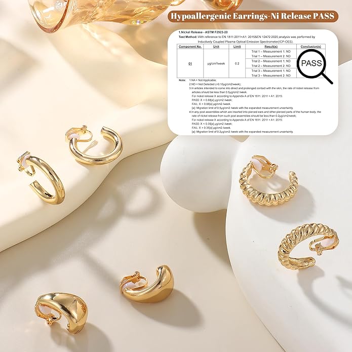 BESTEEL 3Pairs Clip on Earrings for Women Trendy Hypoallergenic 14K Gold Plated Chunky Tube Croissant Waterdrop Clip-on Hoop Earrings Set Fake Jewelry Non Pierced Ears