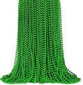 ZYFLSQ 100 Pcs 33" 7mm Metallic Green Beads Necklaces, Bulk Mardi Gras St. Partrick's Day Beaded Necklaces, Party Beads Costume Necklaces (Green)