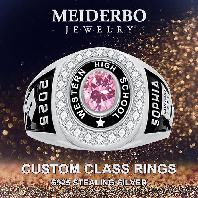 Custom Class Ring 925 Sterling Silver Birthstone Customized Personalized High School College University Women's Class Ring Graduation Gifts