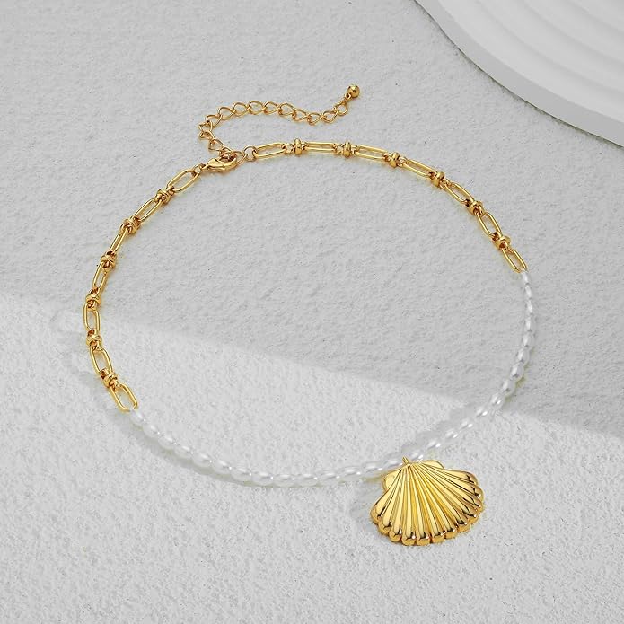 WOWORAMA Gold Necklace for Women Boho Spiral Conch Shell Necklace Starfish Necklace Vintage Ocean Sea Shell Choker Pendant Necklace Adjustable Summer Beach Jewelry