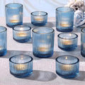 NITIME 10pcs Ribbed Blue Votive Candle Holders, Wedding Table Settings and by NITIME