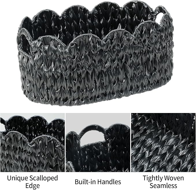 Coeusy Wicker Scalloped Basket Set of 2, Woven Storage Baskets - Image 7