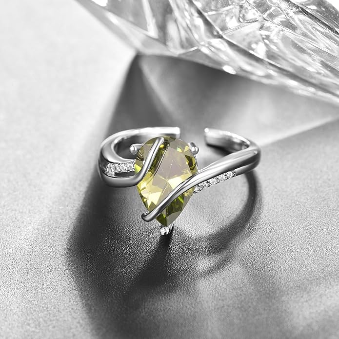 KINGWHYTE Adjustable Rings for Women Teardrop Pear Ring 925 Sterling Silver 0.85ct Teardrop Cubic Zirconia Open AdjustableThumb Ring for Women