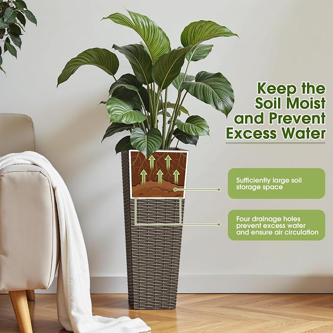 Devoko Resin 23.6'' Tall Planters Set of 2, Large Taper Outdoor Planter | - Image 3