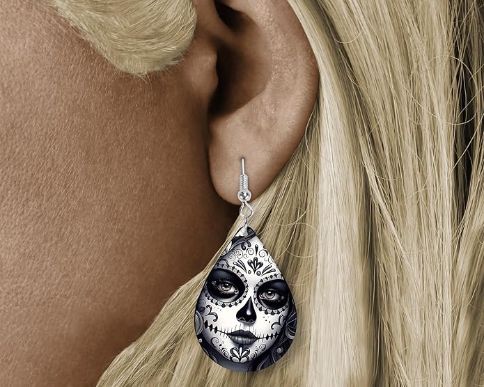 Teardrop Wood Earrings Light Weight Printed Image Dangle Jewelry, Fun and Funky Earrings