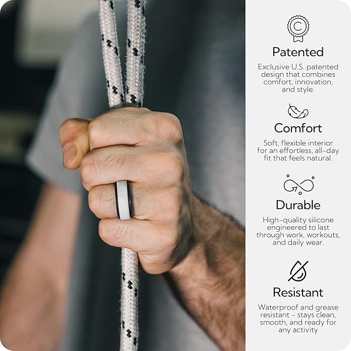 Rinfit Silicone Rings for Men 9mm Wide, 2mm Thick - Mens Rubber Wedding Bands - Infinity Ring with 2 Layers - Patented Design