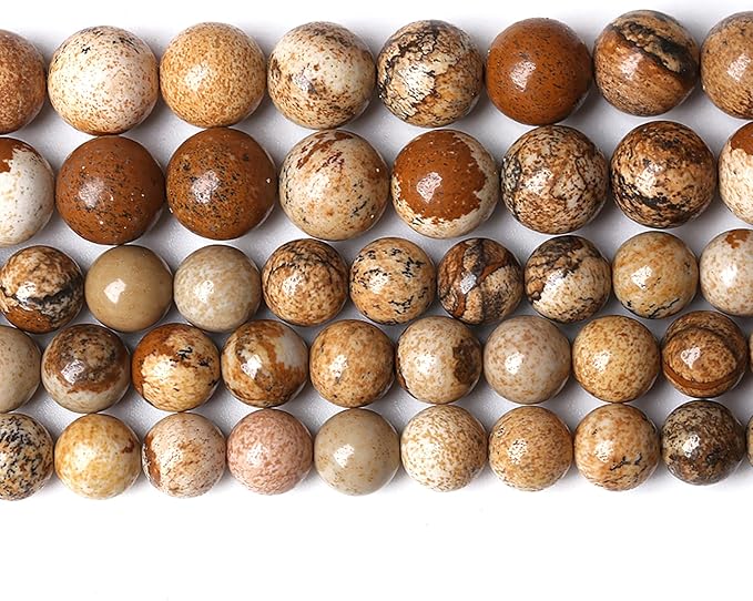 Natural Picture Jaspers Stone Beads Round Smooth Gemstones Loose Spacer Beads for Jewelry Making DIY Necklaces Bracelets 12mm 32pcs 15"
