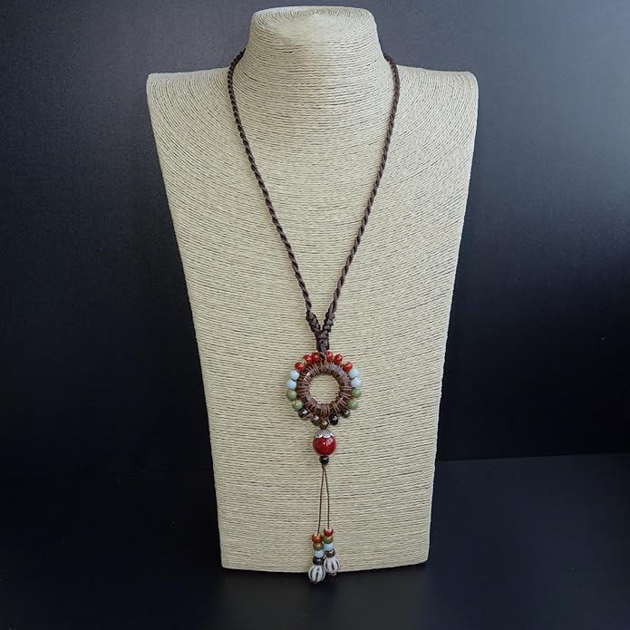 Boho Style Colorful Ceramic Bead Strand Necklace Adjustable Bohemian Jewelry Gift for Women, Fashion Clothing Matching Necklace