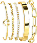 Gold Bracelets Set for Women Non Tarnish, 14K Gold Plated Sterling Silver Chunky Cuff Bracelet Stackable Gold Bangles Bracelet for Women Trendy Fashion Accessories Tie Knot Cuban Rope Paperclip Beaded Bracelet Stack Jewelry Valentines Day Gifts