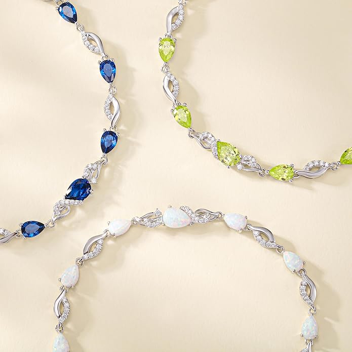 FANCIME Birthstone Teardrop Tennis Bracelet for Women, Sterling Silver 9x7mm main Gemstone Bolo Adjustable Chain Bracelet Fine Jewelry Birthday Gifts for Women Mom Wife Her
