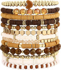 iF YOU 13pcs Heishi Clay Beaded Stretch Bracelets for Women, Boho Gold Surfer Stackable Bracelet Stacks White Brown Black Beach Jewelry