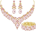 Elegant Bridal Wedding Jewelry Set for Women/Brides/Bridesmaids Teardrop Crystal Leaf Cluster Jewelry Set for Wedding Prom Party Bridal Bridesmaids Rhinestone Crystal Necklace Earrings Bracelet Set