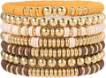 GOOJIDS Surfer Heishi Clay Bead Bracelets for Women Bohemian Stackable Gold Plated Beaded Stretch Bracelets Elastic Layering Friendship Bracelets Set Boho Jewelry