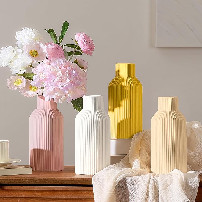 Mfacoy White Ceramic Flower Vase, Minimalist Decor, Modern Home Decorative Vase - Image 6