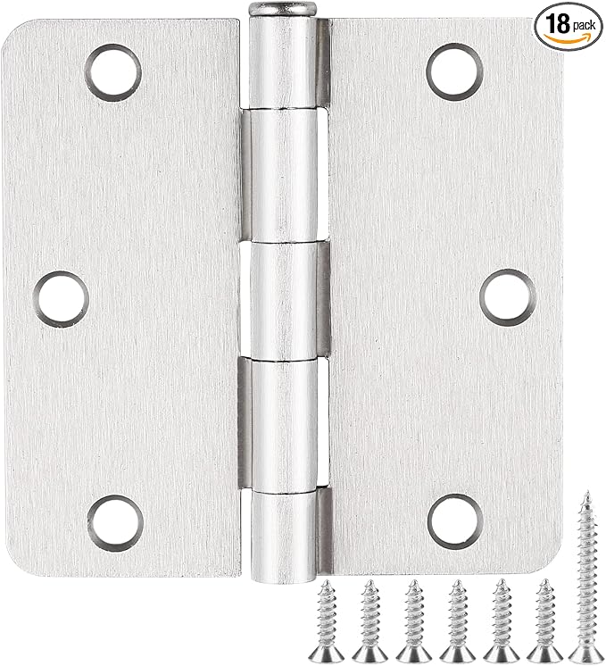 18 Pack Satin Nickel 3.5 Inch x 3.5" 1/4" Radius Interior Door Hinges Brushed by JIWDOORHINGESFORHOME