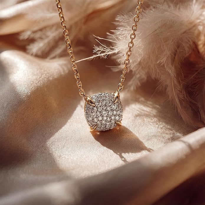 MEVECCO Dainty Gold Necklace For Women 18k Gold Plated Full CZ Pendant Necklace Handmade Necklace Jewelry Everyday Wear