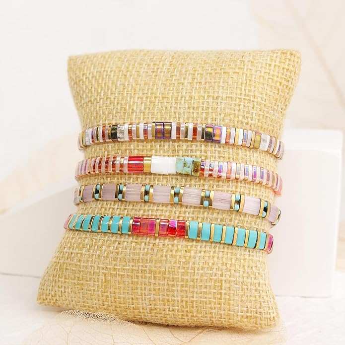 Sonateomber Tila Flat Beaded Stretch Bracelets for Women, Trendy Unique Colorful Square Beads Handmade Stack Bracelet Friendship Accessories Fashion Jewelry Gift