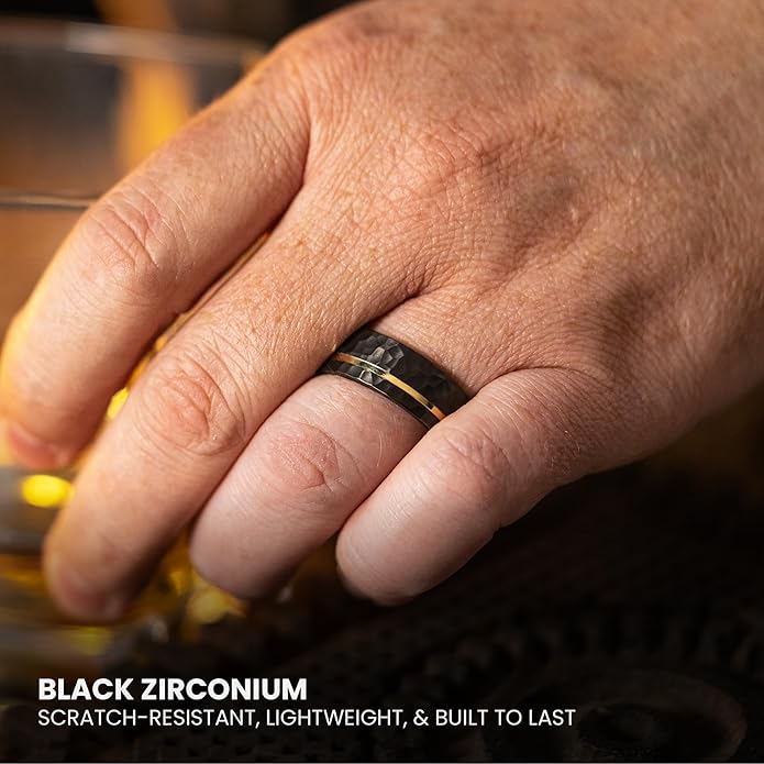 Manly Bands: Mens Black Plated Tungsten and Black Zirconium Wedding Bands and Rings - Comfort Fit and Stylish Black Rings for Men, Free Silicone Ring Included