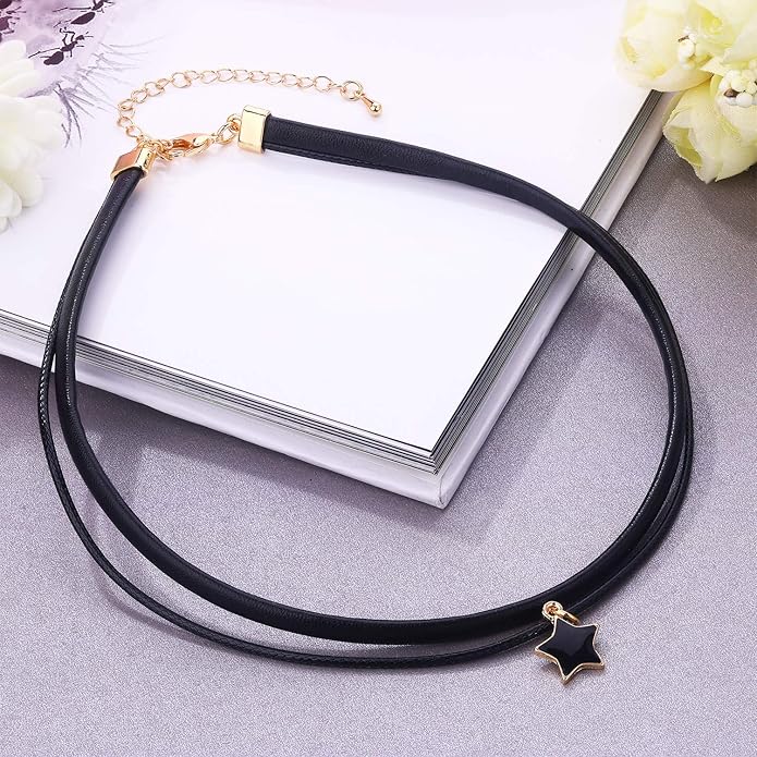 Yonhon Black Choker Necklace for Women,Gold/Siver Tone Choker Necklace with Elegant Pendantant