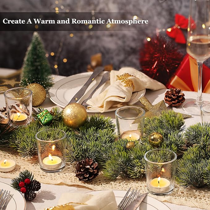 Letine 12-Pack Unscented Tea Light Candles & Glass Votive Holder, Long-Lasting - Image 8