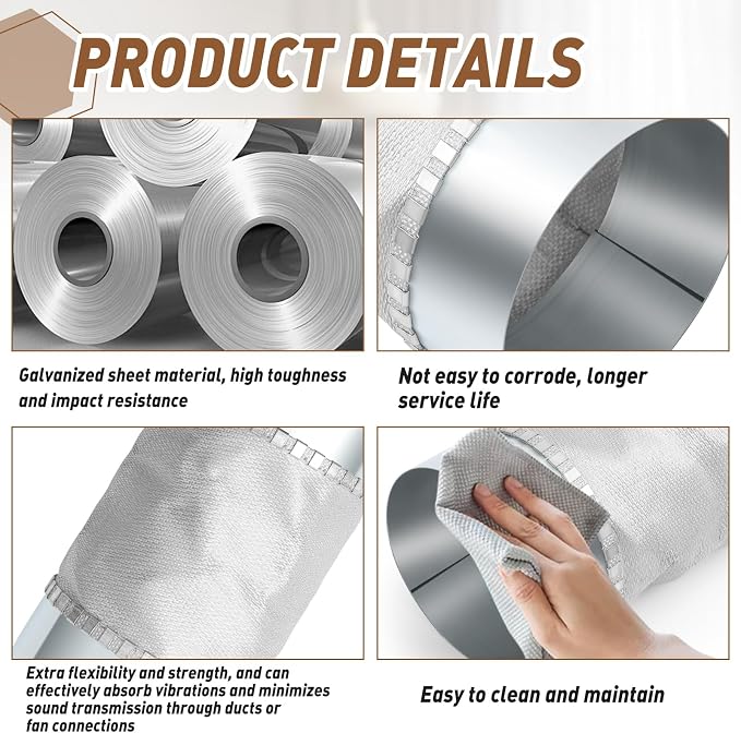 4 Inch Flexible Duct Connector, Round Dryer Vent Connector Galvanized Steel - Image 3