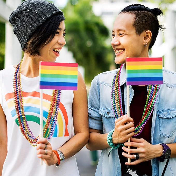 200 PCS Pride Bead Necklace, 33" Rainbow LGBT Party Supplies, Colorful Pride Beads 6 Colors Pride Parade Decorations LGBTQ Accessories Gay Lesbian Party Supplies Pride Month Stuff