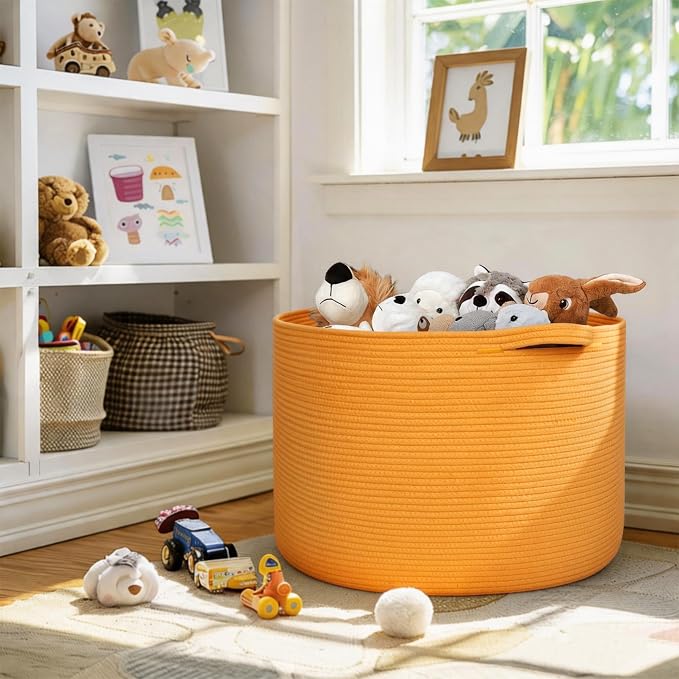 Extra Large 115L Orange Basket, 23.6"x15.7" Woven Cotton Rope Bins - Image 6