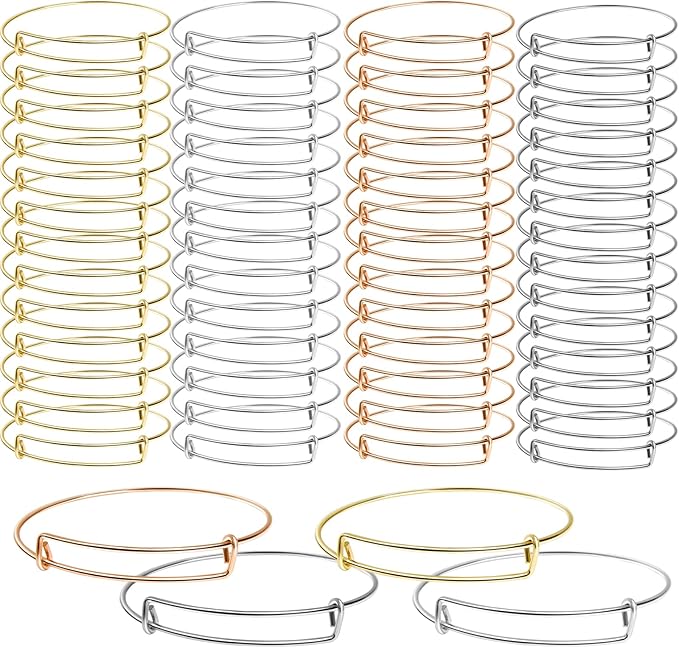 UPINS 60 Pcs Expandable Bangle Bracelets, Adjustable Stainless Steel Wire Blank Bracelets Bulk for Women DIY Jewelry Making 2.6inches