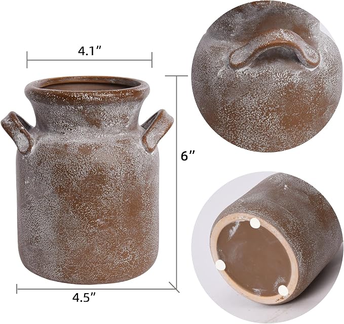 Quoowiit Ceramic Rustic Farmhouse Vase, Distressed Decorative Flower Vases - Image 5