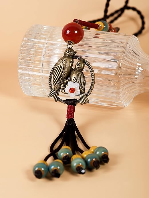 MINACHI Boho Hippie Colorful Ceramic Beads Strand O Ring Circle Charm Long Y Necklace, Vintage Bohemian Statement Jewelry Gift for Women