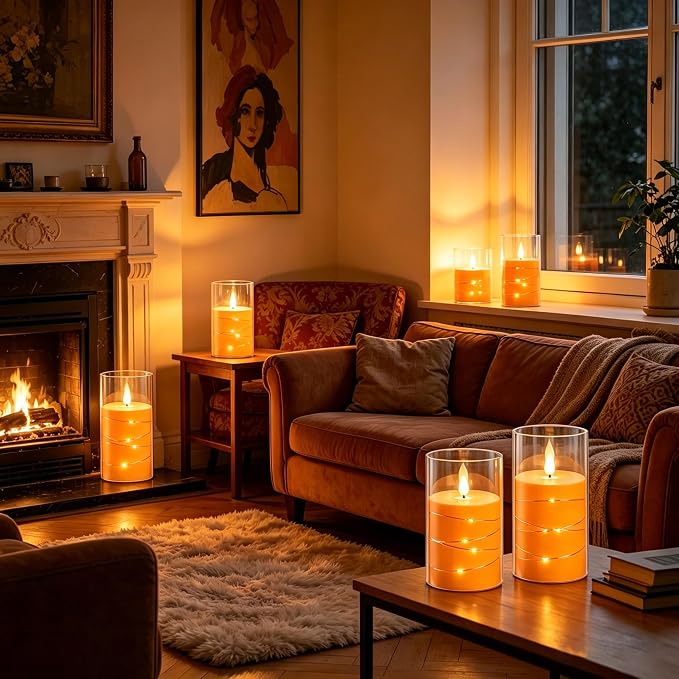 Da by 3 Pack Orange Transparent Acrylic Flameless Taper Candles, Flickering - Image 6