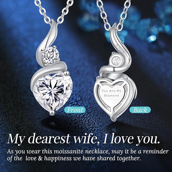 ANDSO Valentine's Day Gift Moissanite Heart Pendant Necklaces for Women, 925 Sterling Silver Necklace with Birthstone, Ideal Anniversary Present or Birthday Jewelry Gifts for Mom Wife Her Girlfriend