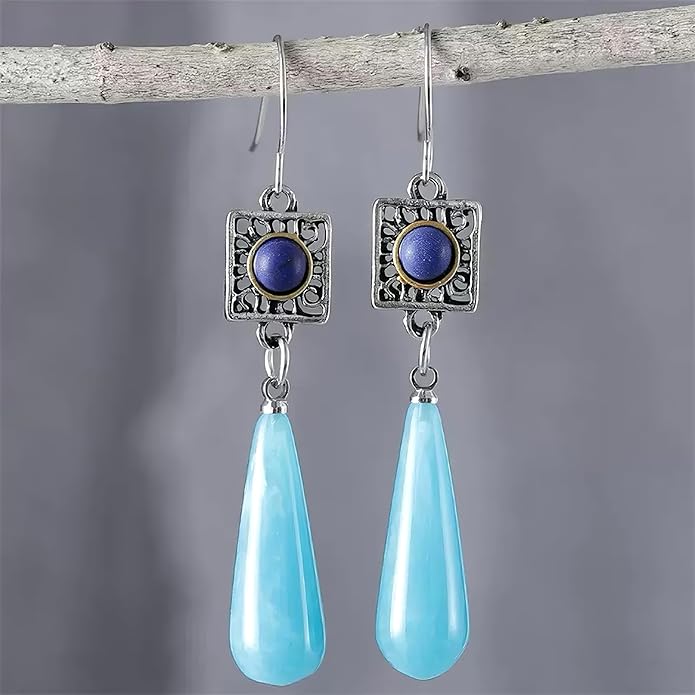 Multi-Color Gemstone Drop Earrings, Dangle Style, Hook Design