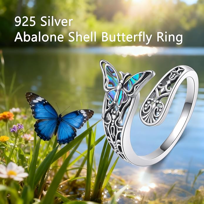 VONALA Dragonfly/Butterfly/Tree of Life/Sunflower Ring for Women 925 Sterling Silver Adjustable Turquoise Ring Flower Antique Jewelry Gifts