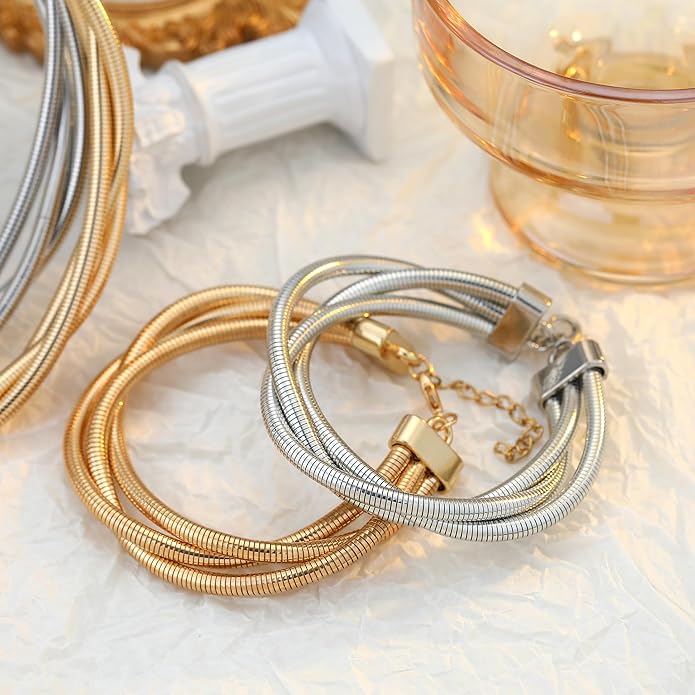 Chunky Gold Necklace for Women, Bold Big Wrap Choker Necklace for Women Gold Statement Necklace Lightweight Alloy Non-Tarnish Silver/Gold Collar Necklace Gold Choker Necklace Valentines Day Gifts for Her