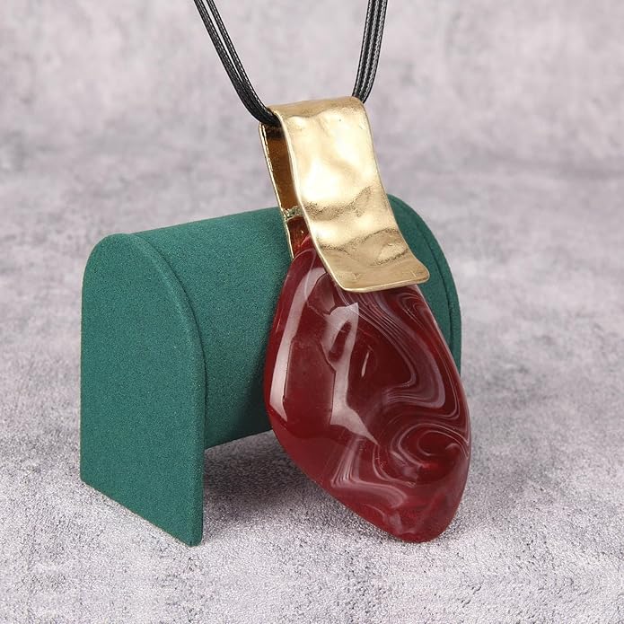 GelConnie Leather Necklace for Women Large Pendant Long Brown Necklace Circle Leather Choker Vintage Sweater Necklace Gold Chunky Boho Necklaces for Women