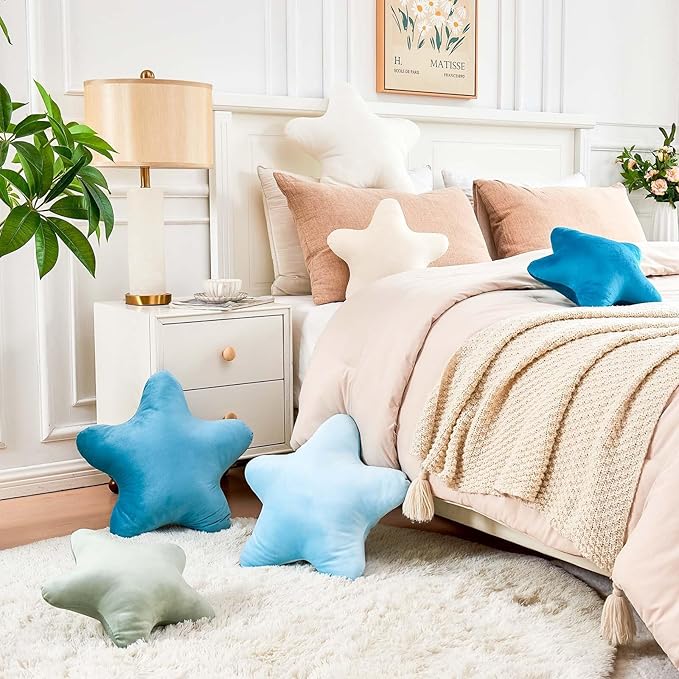 Teal Star Throw Pillow, Cute Star Pillow Room Decor, Soft 14.9" Star Shaped Decorative Throw Pillow for Bedroom, Star Plush Floor Cushions Pillows