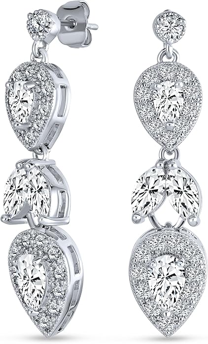 Bridal Jewelry Set Art Deco Vintage Estate Style Cubic Zirconia Marquise Leaf Teardrop AAA CZ Statement Cleavage Choker Necklace & Chandelier Dangle Clip On Or Pierced Earrings For Women Pageant