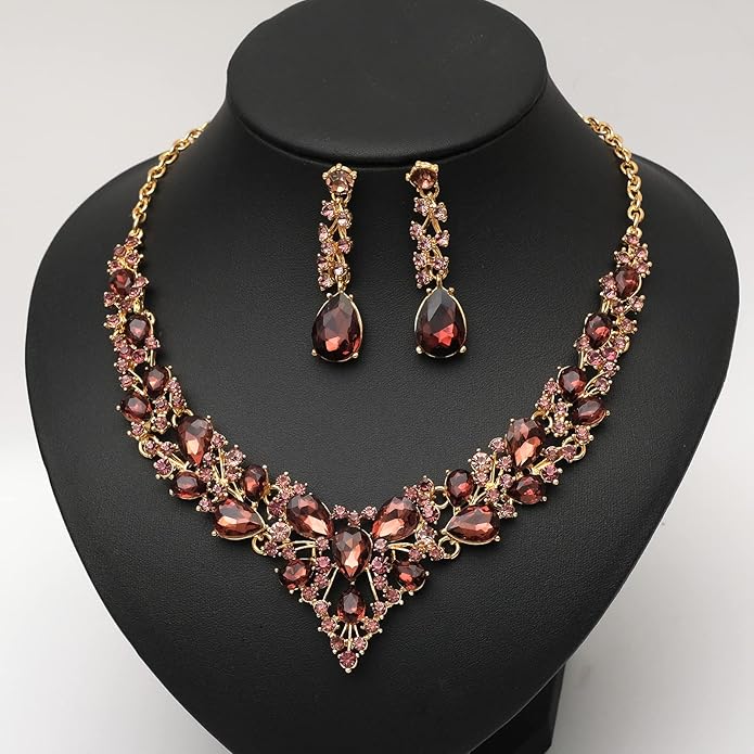 CSY 4 Pcs/Set Austrian Crystal Necklace Earrings Bracelet Ring Bridal Jewelry Sets for Brides Wedding Party Costume Accessories Gifts for Women