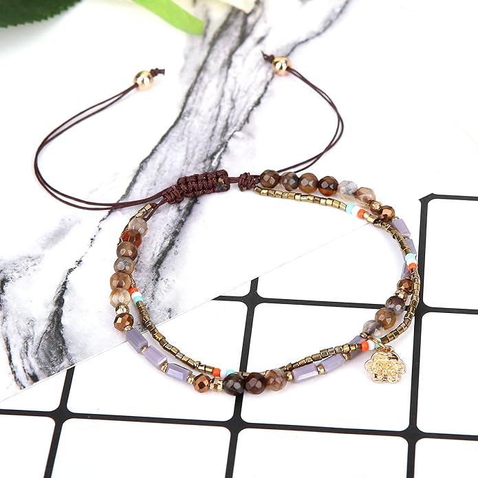 Handmade Adjustable Wrap Bracelet Bohemian String Braided Beads Anklets Gifts for Women